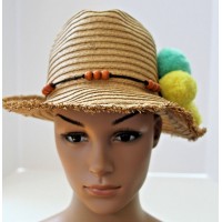 Limited Too Girls Hat Straw Pom Pom Pompom Blue Pink Yellow One Size s  eb-29781480